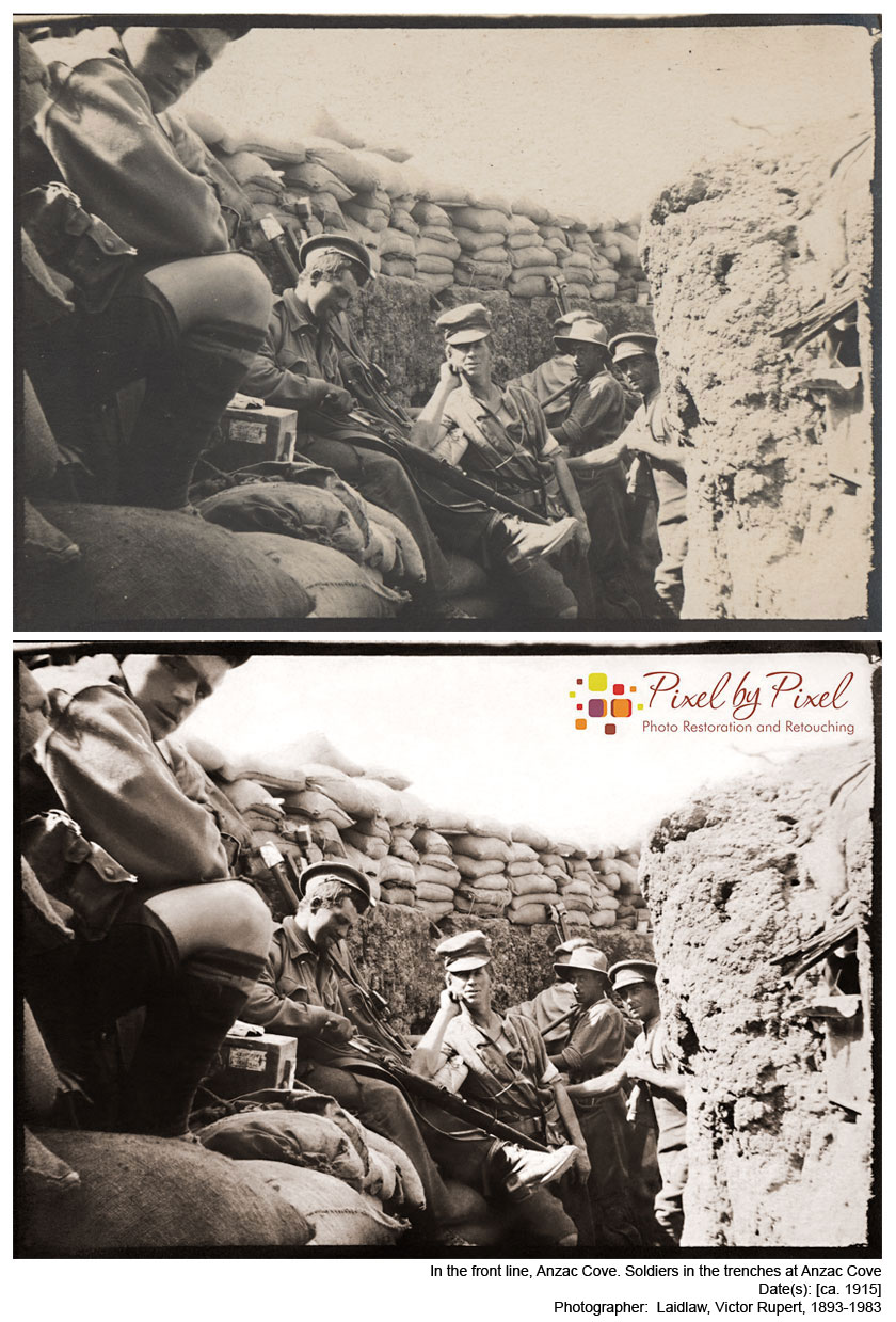 In the front line, Anzac Cove Views show Soldiers in the trenches at Anzac Cove. Date(s): [ca. 1915] Photographer:  Laidlaw, Victor Rupert, 1893-1983.